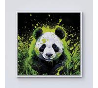 Warren Reed - Designer Green Splashart Panda Face Framed Canvas in Off-White | Size: w10 inch x h10 inch Warren Reed - Designer Off-White w10 inch x h10 inch