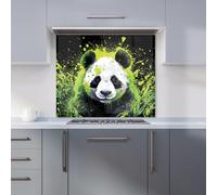 Warren Reed - Designer Green Splashart Panda Face Kitchen Splashback | Size: 600mm x 650mm Warren Reed - Designer Green 600mm x 650mm