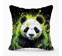 Warren Reed - Designer Green Splashart Panda Face Outdoor Cushion | Size: 45 cm x 45 cm Warren Reed - Designer Green 45 cm x 45 cm
