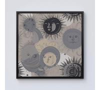 Warren Reed - Designer Grey Black Abstract Moon & Sun Framed Canvas | Size: W16" x H16" Warren Reed - Designer Black W16" x H16"