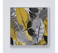 Warren Reed - Designer Grey Yellow Floral Leaves Framed Canvas in Off-White | Size: W30" x H30" Warren Reed - Designer Off-White W30" x H30"