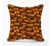 Warren Reed - Designer Grinning Lanterns Pumpkins With Glowing Eyes Outdoor Cushion in Orange | Size: 60 cm x 60 cm Warren Reed - Designer Orange 60 cm x 60 cm