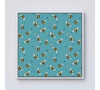 Warren Reed - Designer Hand Drawn Busy Bees Framed Canvas in Off-White | Size: w40 inch x h40 inch Warren Reed - Designer Off-White w40 inch x h40 inch