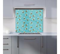 Warren Reed - Designer Hand Drawn Busy Bees Kitchen Splashback in Blue | Size: 900mm x 650mm Warren Reed - Designer Blue 900mm x 650mm