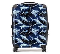 Warren Reed - Designer Hand Drawn Shark Pattern Suitcase - Lightweight Hard Case, TSA Lock, 4 Spinner Wheels