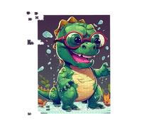 Warren Reed - Designer Happy Dino In A Puddle Jigsaw Puzzle | Size: 500 Piece Warren Reed - Designer Multicolor 500 Piece