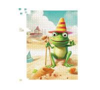 Warren Reed - Designer Happy Frog On A Beach Holiday Jigsaw Puzzle in Yellow | Size: 1000 Pieces Warren Reed - Designer Yellow 1000 Pieces