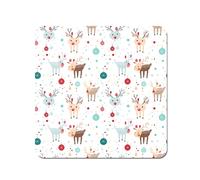 Warren Reed - Designer Happy Reindeer With Christmas Lights Coasters - Set of 4 in White Warren Reed - Designer White