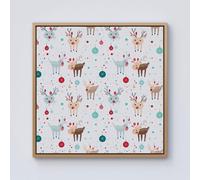 Warren Reed - Designer Happy Reindeer With Christmas Lights Framed Canvas in Light Brown | Size: W30" x H30" Warren Reed - Designer Light Brown W30" x H30"