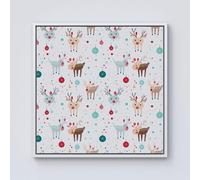Warren Reed - Designer Happy Reindeer With Christmas Lights Framed Canvas in Off-White | Size: W30" x H30" Warren Reed - Designer Off-White W30" x H30"