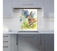 Warren Reed Designer Hare And Daisies Watercolour Kitchen Splashback - W595mm x H745mm