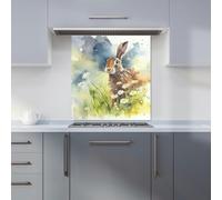 Warren Reed Designer Hare And Daisies Watercolour Kitchen Splashback - W700mm x H650mm