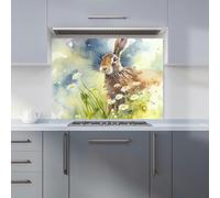 Warren Reed Designer Hare And Daisies Watercolour Kitchen Splashback - W900mm x H650mm
