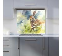 Warren Reed Designer Hare And Daisies Watercolour Kitchen Splashback - W900mm x H750mm