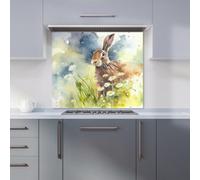 Warren Reed Designer Hare And Daisies Watercolour Premium Glass Kitchen Splashback W700mm X H750mm