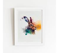 Warren Reed - Designer Hare Close Up Splashart Framed Art Print in White | Size: W16" x H24" Warren Reed - Designer White W16" x H24"