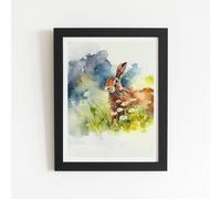 Warren Reed - Designer Hare & Daisies Watercolour Framed Art Print in Black | Size: W12" x H16" Warren Reed - Designer Black W12" x H16"