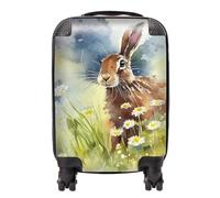 Warren Reed - Designer Hare & Daisies Watercolour Suitcase in Brown | Size: Medium Warren Reed - Designer Brown Medium