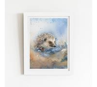 Warren Reed - Designer Hedgehog Watercolour Framed Art Print in White | Size: W12" x H16" Warren Reed - Designer White W12" x H16"