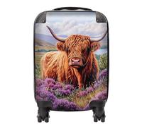 Warren Reed - Designer Highland Cow Amongst Heather Suitcase - Lightweight Hard Case, TSA Lock, 4 Spinner Wheels