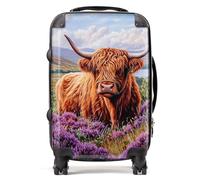 Warren Reed - Designer Highland Cow Amongst Heather Suitcase - Lightweight Hard Case, TSA Lock, 4 Spinner Wheels