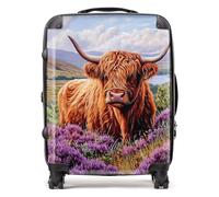 Warren Reed - Designer Highland Cow Amongst Heather Suitcase - Lightweight Hard Case, TSA Lock, 4 Spinner Wheels