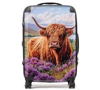 Warren Reed - Designer Highland Cow Amongst Heather Suitcase - Lightweight Hard Case, TSA Lock, 4 Spinner Wheels