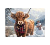 Warren Reed - Designer Highland Cow And A Snowman Chopping Board, Brown