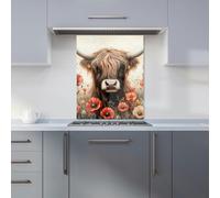 Warren Reed - Designer Highland Cow And Summer Flowers Kitchen Splashback - W600mm x H750mm