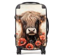 Warren Reed - Designer Highland Cow and Summer Flowers Suitcase - Lightweight Hard Case, TSA Lock, 4 Spinner Wheels