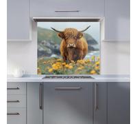 Warren Reed - Designer Highland Cow By The Coast Kitchen Splashback W900Mm X H750Mm, Multi