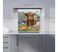 Warren Reed - Designer Highland Cow By The Coast Kitchen Splashback W600Mm X H600Mm, Multi