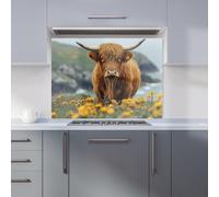 Warren Reed - Designer Highland Cow By The Coast Kitchen Splashback W900Mm X H650Mm, Multi