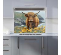 Highland Cow By The Coast Kitchen Splashback Warren Reed - Designer Brown 900mm x 650mm
