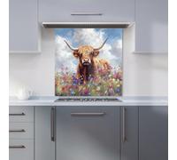 Warren Reed Designer Highland Cow In A Summer Meadow Kitchen Splashback