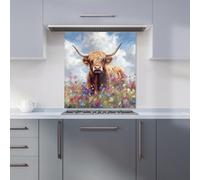 Warren Reed - Highland Cow In A Summer Meadow Kitchen Splashback - W700mm x H650mm