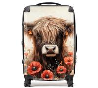 Warren Reed - Designer Highland Cow & Summer Flowers Suitcase | Size: Medium Warren Reed - Designer Multicolor Medium