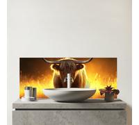 Highland Cow Sunset Glass Bathroom Splashback Warren Reed - Designer Orange One Size