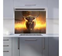 Warren Reed Designer Highland Cow Sunset Kitchen Splashback