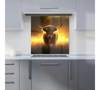 Warren Reed - Designer Highland Cow Sunset Kitchen Splashback W600Mm X H600Mm, Multi