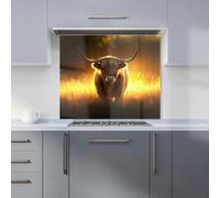 Warren Reed - Designer Highland Cow Sunset Kitchen Splashback W900Mm X H750Mm, Multi