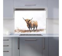 Warren Reed Designer Highland Cow Watercolour Kitchen Splashback