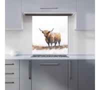 Highland Cow Watercolour Kitchen Splashback Warren Reed - Designer Brown 700mm x 650mm