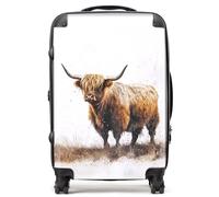 Warren Reed - Designer Highland Cow Watercolour Suitcase in Brown | Size: Medium Warren Reed - Designer Brown Medium
