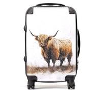 Warren Reed - Designer Highland Cow Watercolour Suitcase - Lightweight Hard Case, TSA Lock, 4 Spinner Wheels