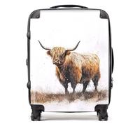 Warren Reed - Designer Highland Cow Watercolour Suitcase - Lightweight Hard Case, TSA Lock, 4 Spinner Wheels