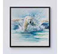 Warren Reed - Designer Hunting Polar Bear Watercolour Framed Canvas in Black | Size: w40 inch x h40 inch Warren Reed - Designer Black w40 inch x h40 inch