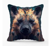 Warren Reed Designer Hyena Face Splashart Dark Background Cushions 45Cm X 45Cm