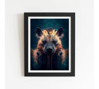 Warren Reed - Designer Hyena Face Splashart Dark Background Framed Art Print in Black | Size: W8" x H10" Warren Reed - Designer Black W8" x H10"