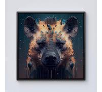 Warren Reed - Designer Hyena Face Splashart Dark Background Framed Canvas in Black | Size: W16" x H16" Warren Reed - Designer Black W16" x H16"